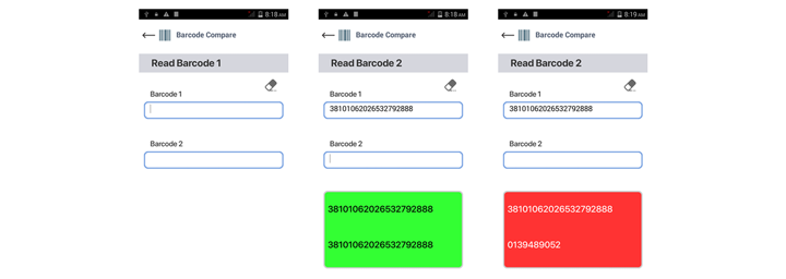 DCAPP Barcode Comparison Screens